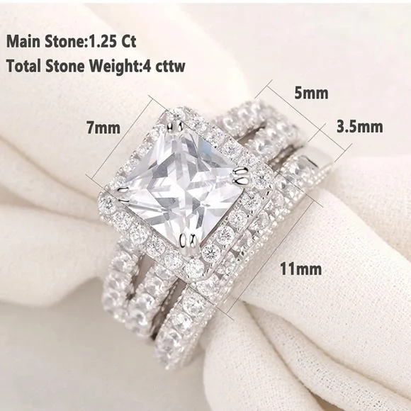 4Ct Engagement Ring for Women Sterling Silver Cubic Zirconia Wedding Bands Set - Picture 3 of 6